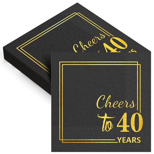 40th Birthday Cocktail Party Napkins-50PCS 13 * 13 inches Cheers to Years Disposable Paper Napkins for Birthday Wedding Anniversary Decorations Party Props Supplies Black and Gold (40th)