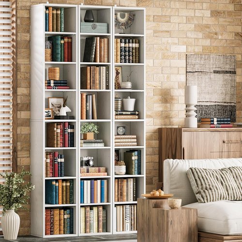 IRONCK Tall Narrow Bookshelf - 8-Tier Compact Corner Bookcase for Living Room, Office, Bedroom | White Finish