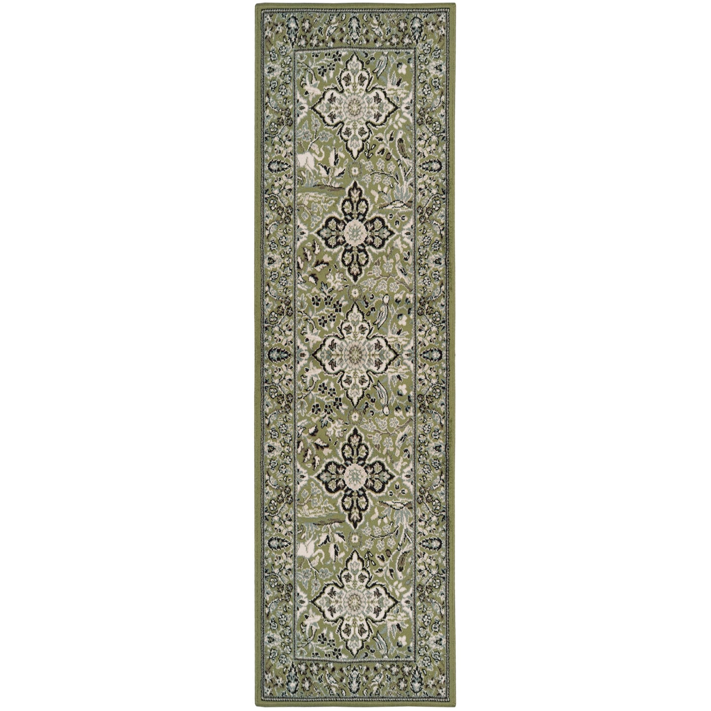 Superior Indoor Runner Rug, Jute Backed, Perfect for Entryway, Office, Living/Dining Room, Bedroom, Kitchen, Hardwood Floor, Floral Medallion Decor, Radcliffe Collection, 2' 7" x 10', Green