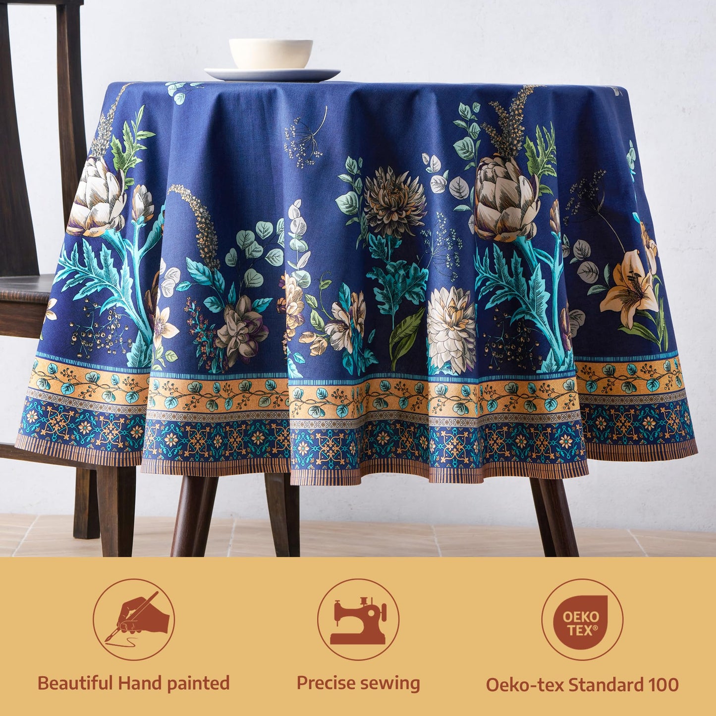 Maison d' Hermine Premium Table Cloth Square Table 100% Combed Cotton 70 x 70 Inches Tablecloth Reusable Decorative for Dining Room, Farmhouse, Home, Party, Festive & Wedding - Artichoke