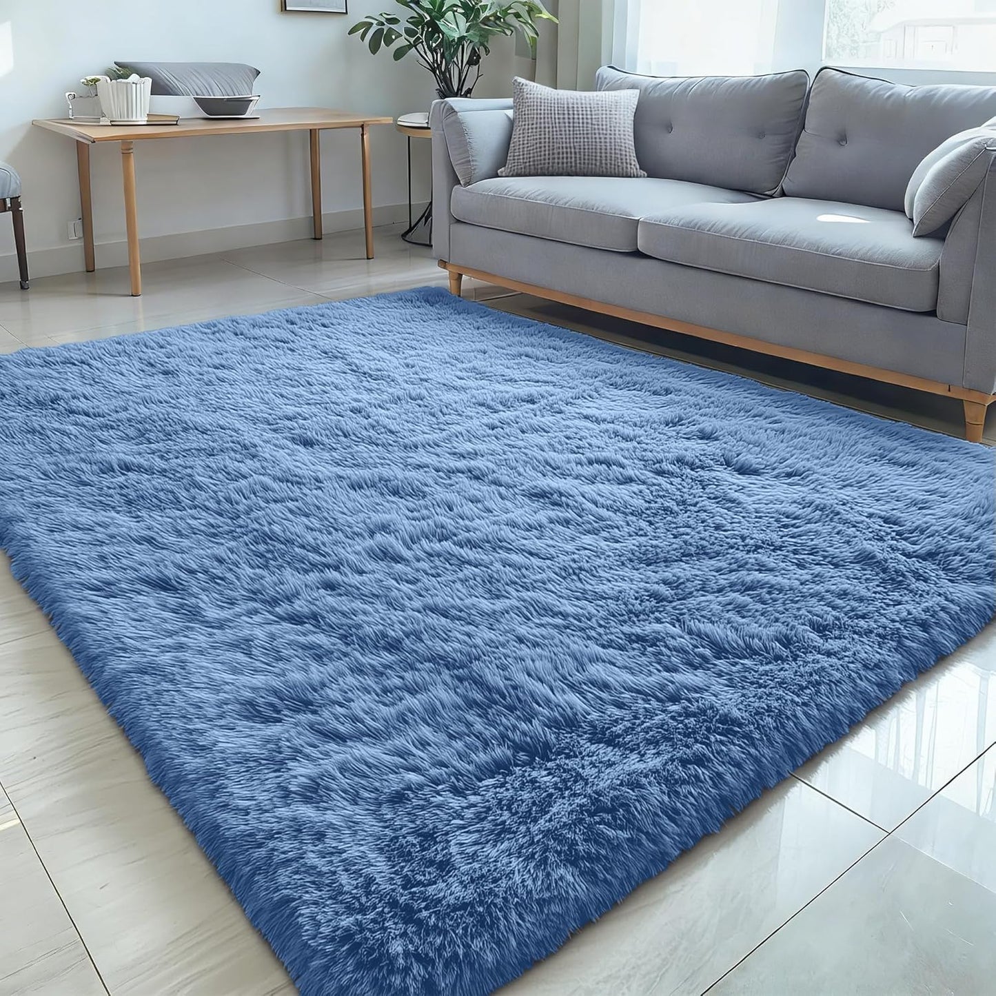 OLANLY 5x7 Soft Fluffy Shaggy Area Rug - Machine Washable Indoor Carpet for Living Room & Bedroom | Blue