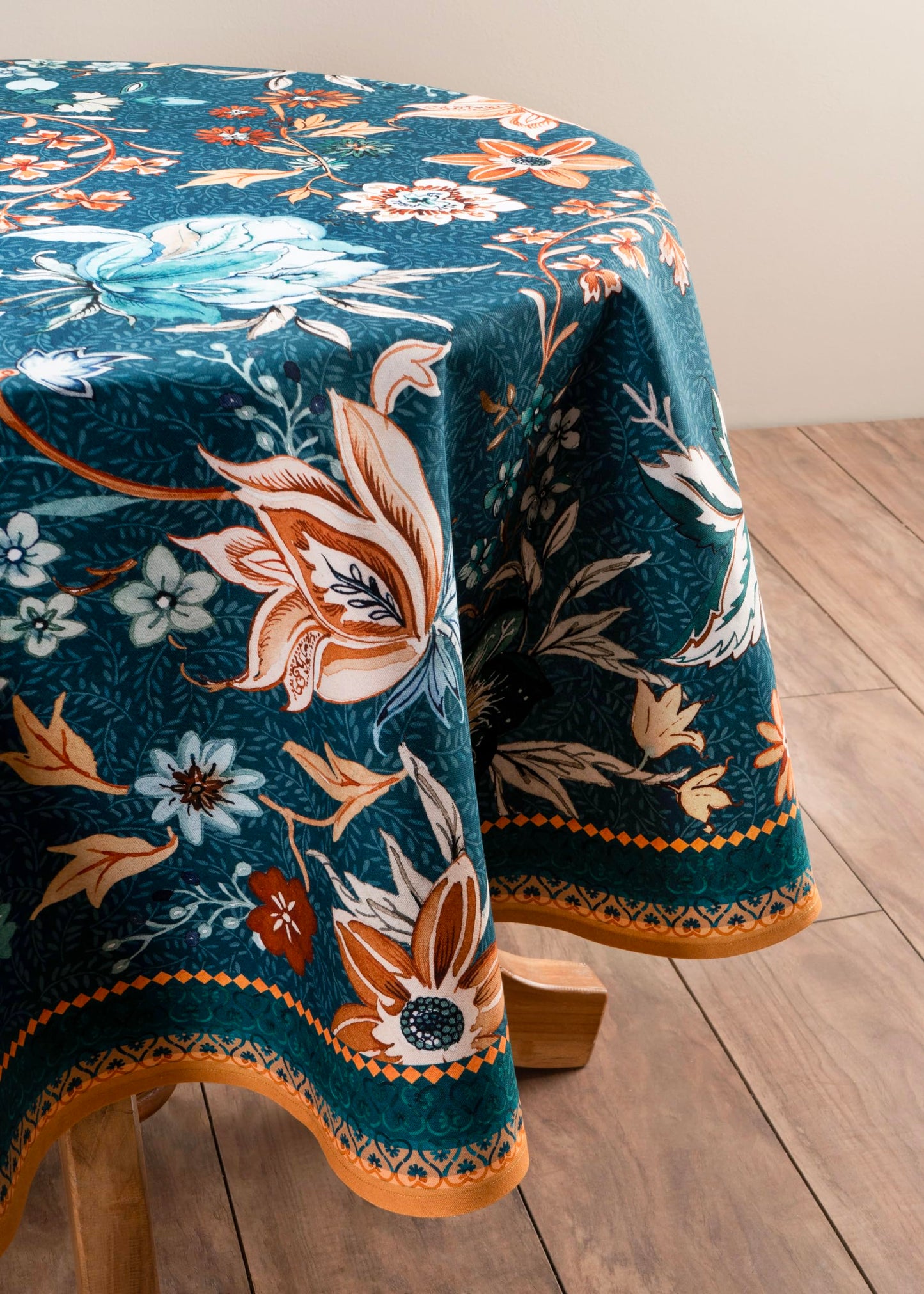 Maison d' Hermine Table Cloth Round Table 100% Cotton 69 Inches Fall Tablecloth Reusable Everyday Use for Thanksgiving Christmas Decorations Dining Farmhouse Party (Luxury Loft - Dark Teal)