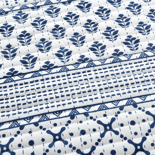 Lush Decor Monique Stripe Reversible Quilt Queen Size 3 Piece Set Full/Queen Navy & White - Striped Bedding Set Queen Quilt - Blue Quilts - Coastal Decor