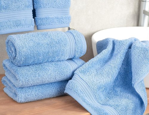 Cotton Paradise Hand Towels - 100% Turkish Cotton, Soft & Absorbent 4-Piece Set in Sky Blue