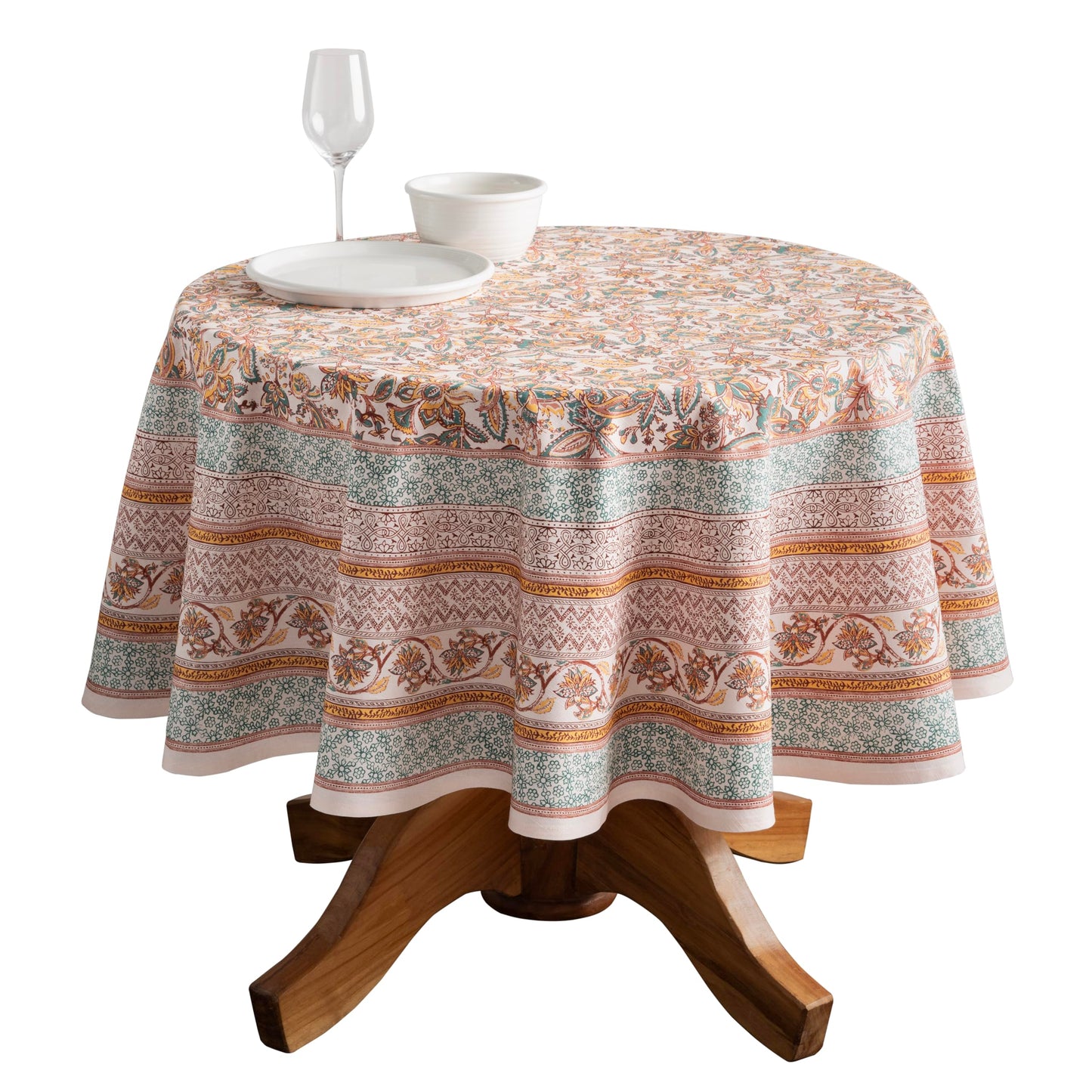 Maison d' Hermine Table Cloth Round Table 100% Cotton 63 Inches Fall Tablecloth Reusable Everyday Use for Thanksgiving Christmas Decorations Dining Farmhouse Party (Nila)