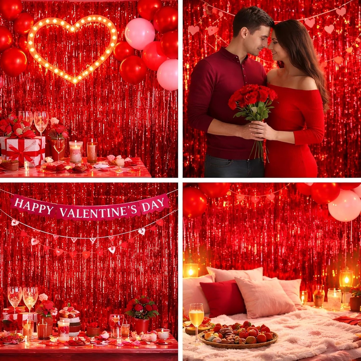 Red Foil Fringe Curtain | 3 Pack 3.2 x 8.2 Ft Shiny Tinsel Backdrop for Party Decor & Photo Booth