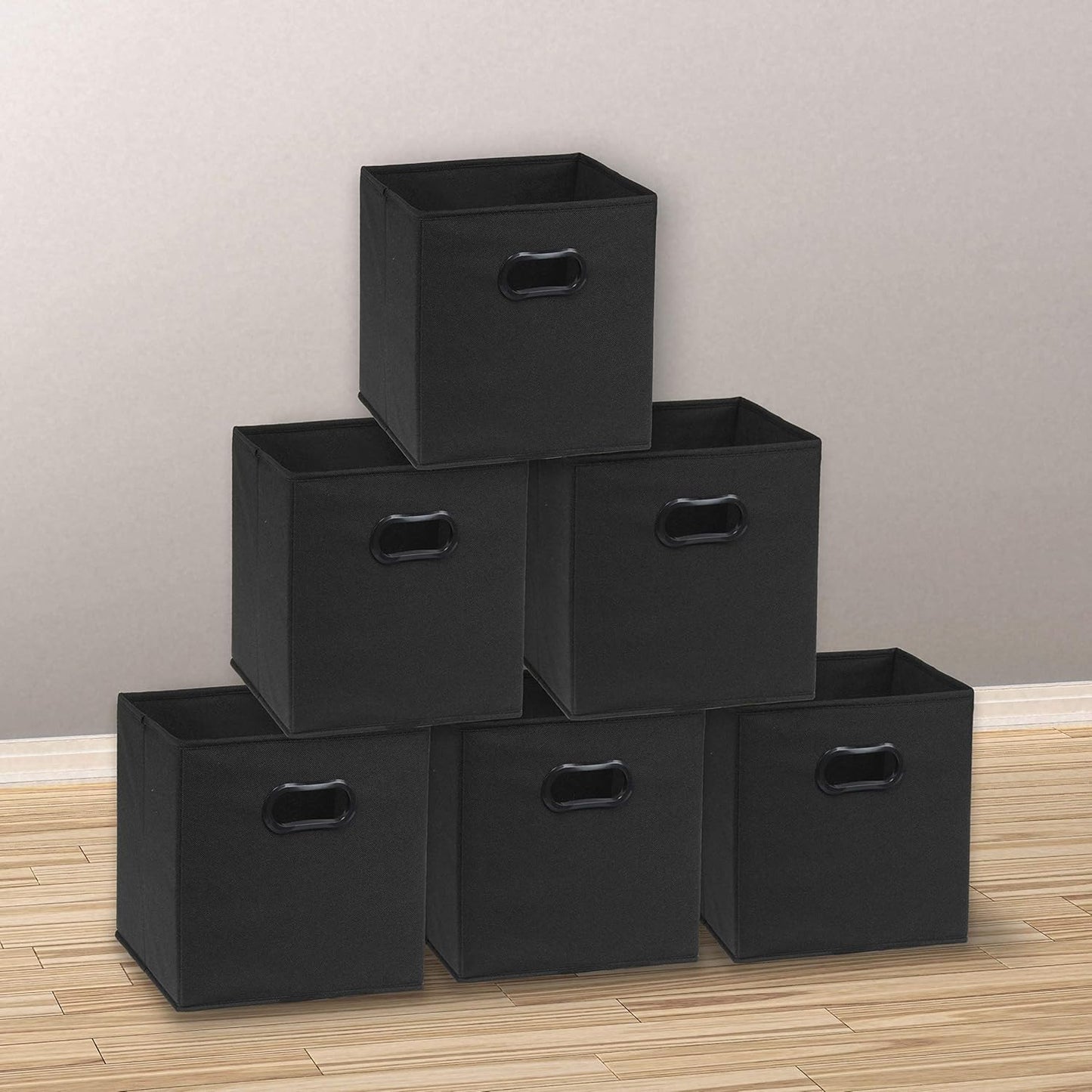 Simple Houseware Foldable Cube Storage Bins - 11-Inch Black Fabric Organizers with Handles | 6-Pack for Closets & Shelves