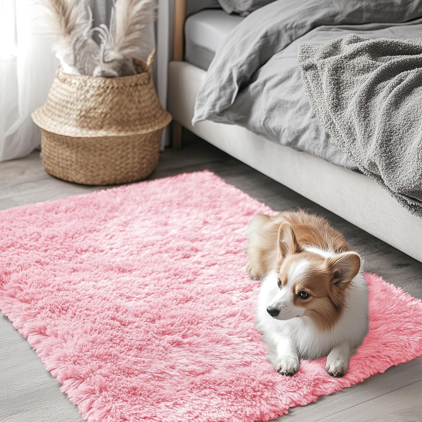OLANLY Soft Fluffy Shaggy Bedside Rug - Machine Washable 2x3, Perfect for Kids' Rooms & Home Decor | Pink