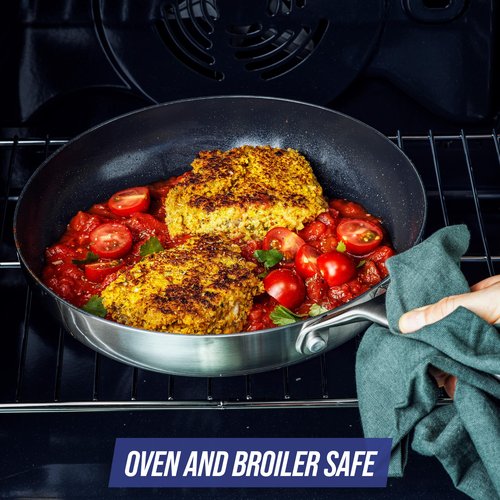 Blue Diamond Tri-Ply Stainless Steel 9.5” & 11" Frying Pan Skillet Set, Healthy Ceramic Nonstick, PFAS-Free, Multi Clad, Induction, Dishwasher & Oven Safe, Versatile Kitchen Essential