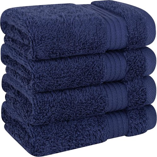 Cotton Paradise 100% Cotton Washcloth Set - Soft, Absorbent 4-Piece Towels in Navy Blue