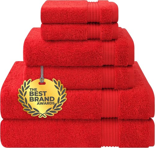 Cotton Paradise 6-Piece Towel Set - 100% Soft Absorbent Turkish Bath Towels | Red Color