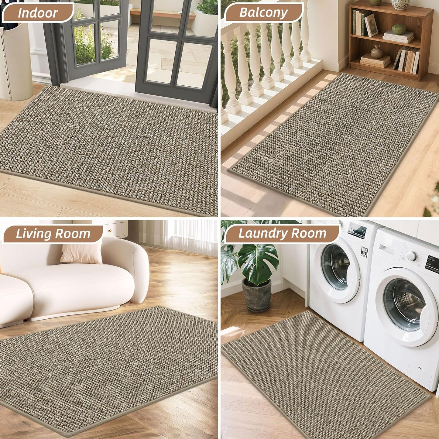 BEQHAUSE Dirt Trapper Door Mat - Non-Slip, Washable, Absorbent | 36" x 60", Light Beige for Entryway