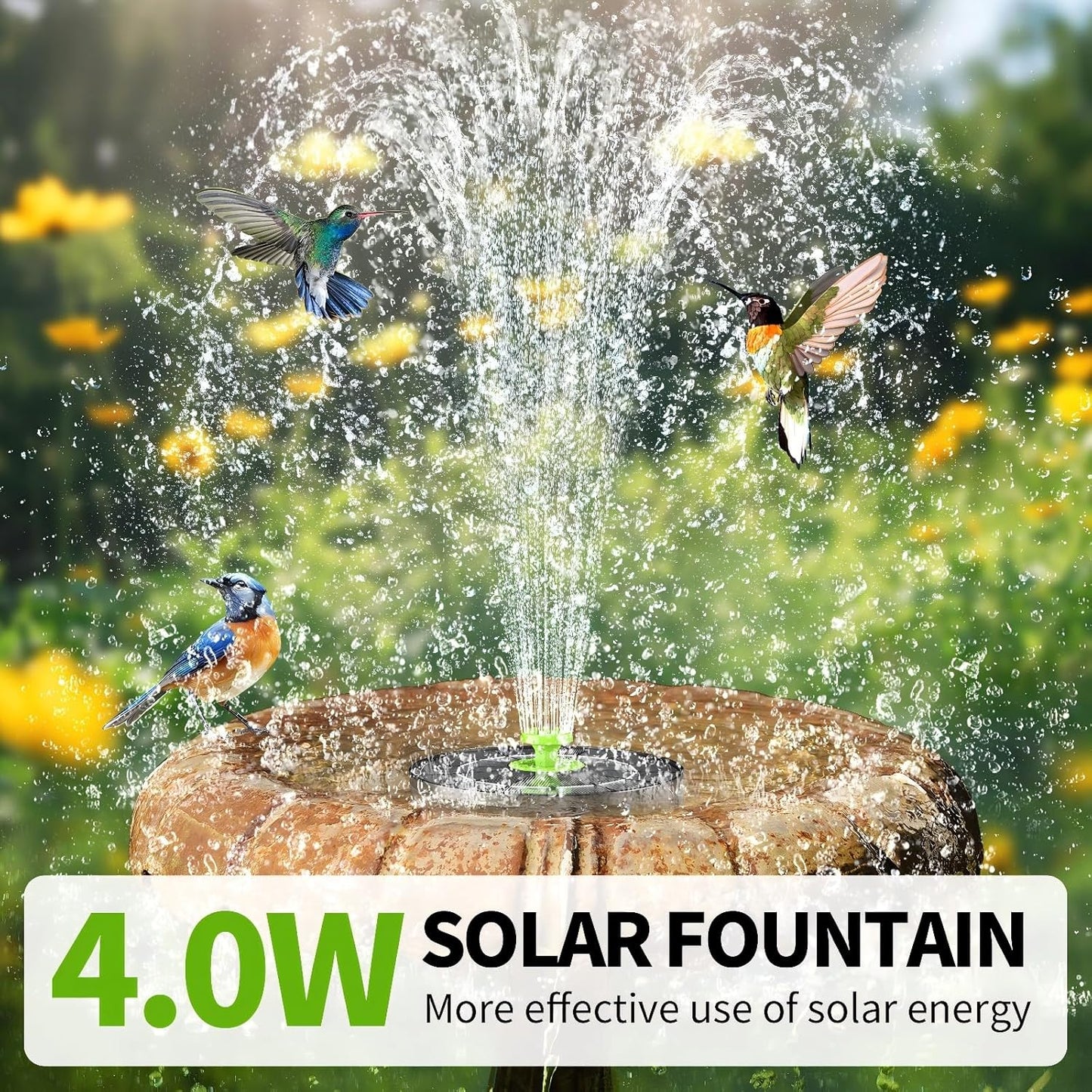 Skiennix Solar Bird Bath Fountain Pump - 4.0W Solar Powered Water Feature with 8 Nozzles for Garden & Pond