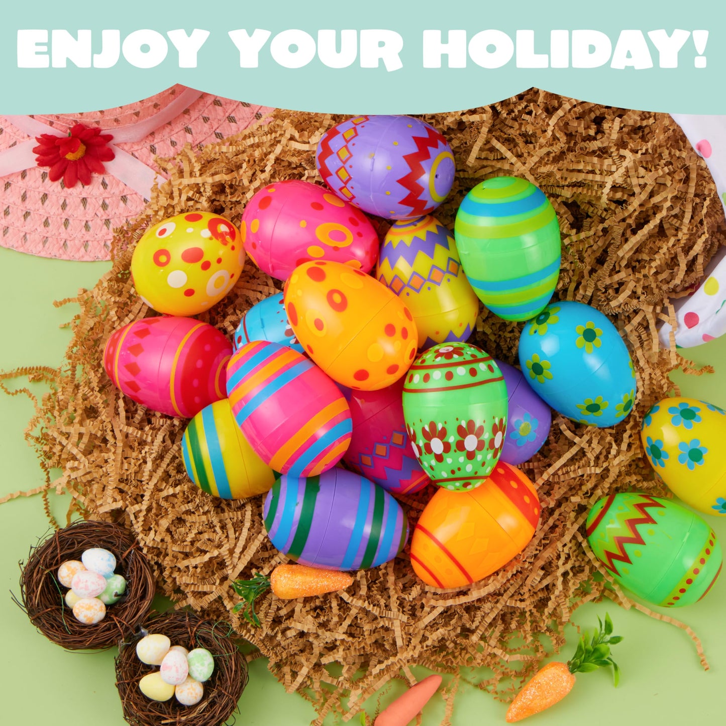 JOYIN 3.15Inch Printed Plastic Eggs Colorful, Fillable Empty Eggs Bulks for Easter Hunt Event, Party Favor-50 pcs