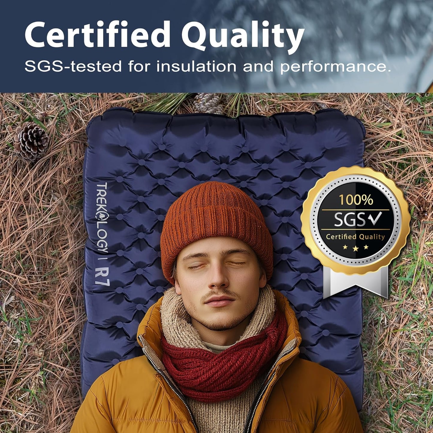 TrekoLOGY Camping Sleeping Pad - Ultra-Lightweight 4" Thick Mat with 7.2 R-Value | Waterproof & Durable for All Seasons