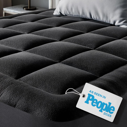 Niagara Sleep Solution Full Size Mattress Topper - Ultra Soft Bamboo Pillow Top for Back Pain Relief | Naturally Cooling, Black