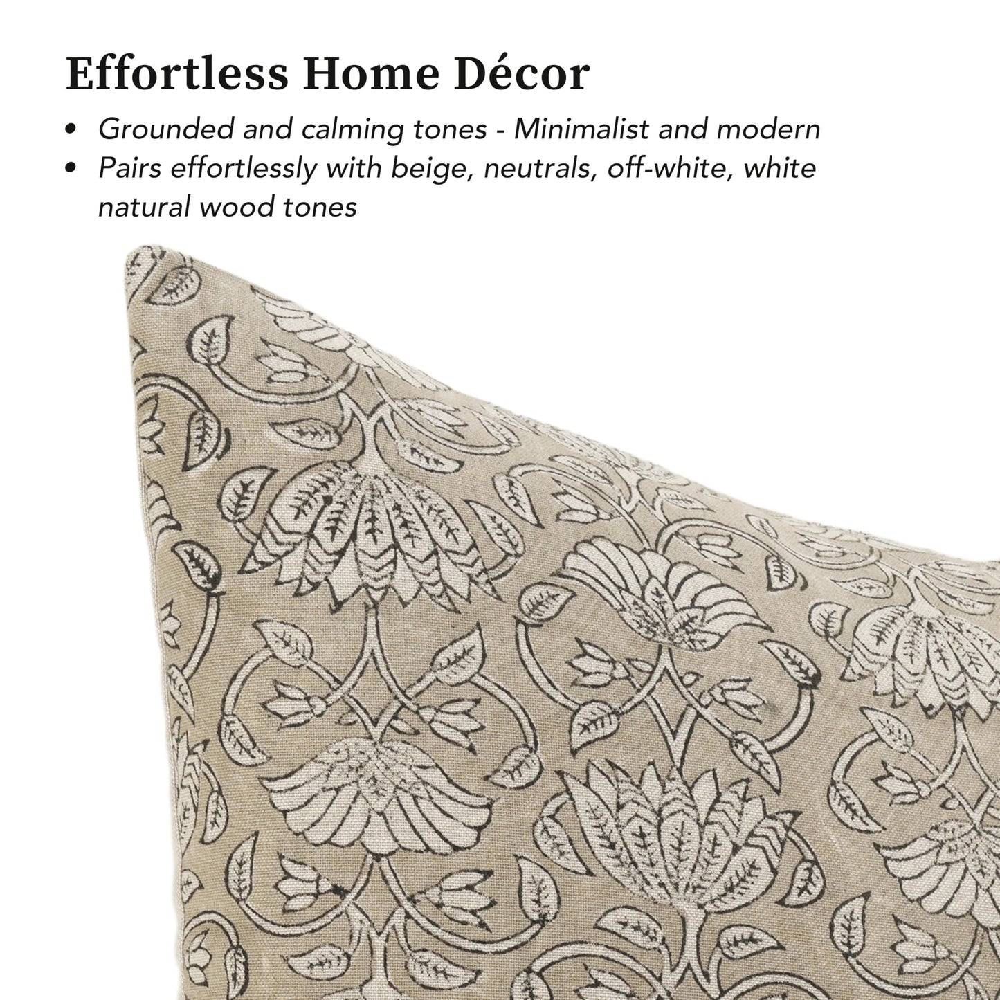 Handmade Block Print 100% Thick Cotton 20 x 20 inch Throw Pillow Cushion Cover with Zipper - Pillowcase for Bedroom, livingroom, Couch, Sofa, Outdoor, Chair, Bed, Home Décor-Margot (Muslin Beige 1)