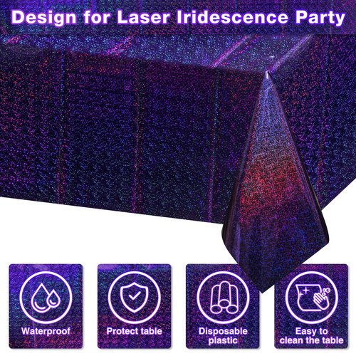 FunnyPars 4 Pack Iridescent Plastic Tablecloths Shiny Disposable Laser Rectangle Table Covers Holographic Foil Tablecloth Iridescent Kpop Birthday Bridal Wedding Party Decoration, 54"x108"(Purple)