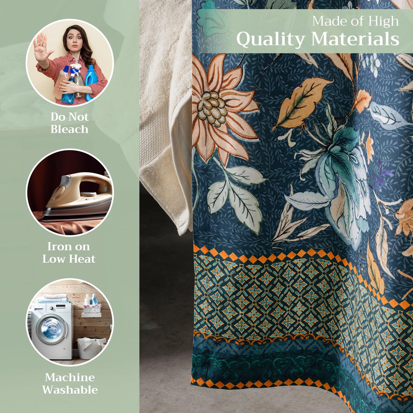 Maison d' Hermine Shower Curtain 100% Cotton One Panel 70"x72" Washable Fabric Shower Curtains for Bathroom, Easy Hanging with 12 Button Holes -Home Spa Gifts for Mothers Day (Luxury Loft - Dark Teal)