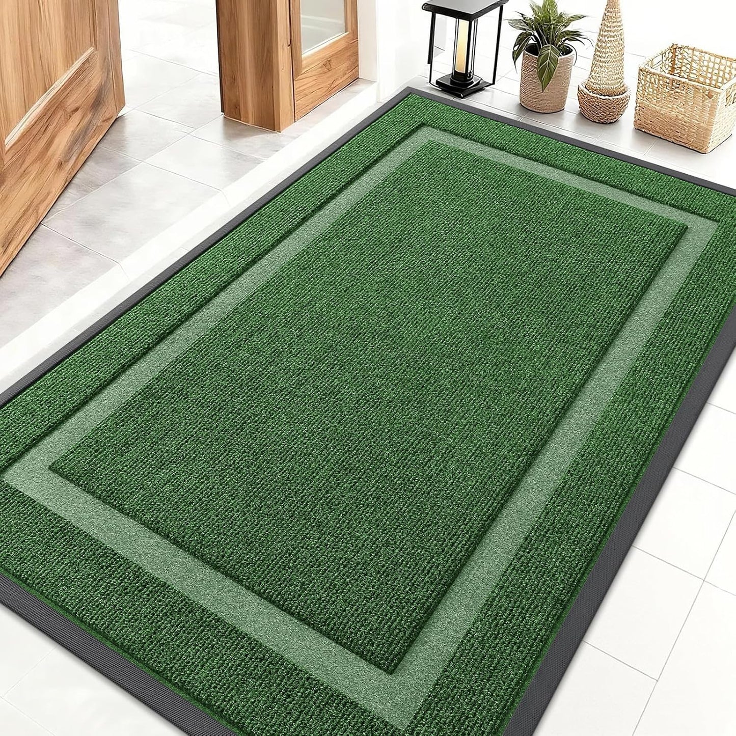 OLANLY Waterproof Front Door Mat - All-Season Indoor/Outdoor Doormat, Easy Clean, 47x32, Green