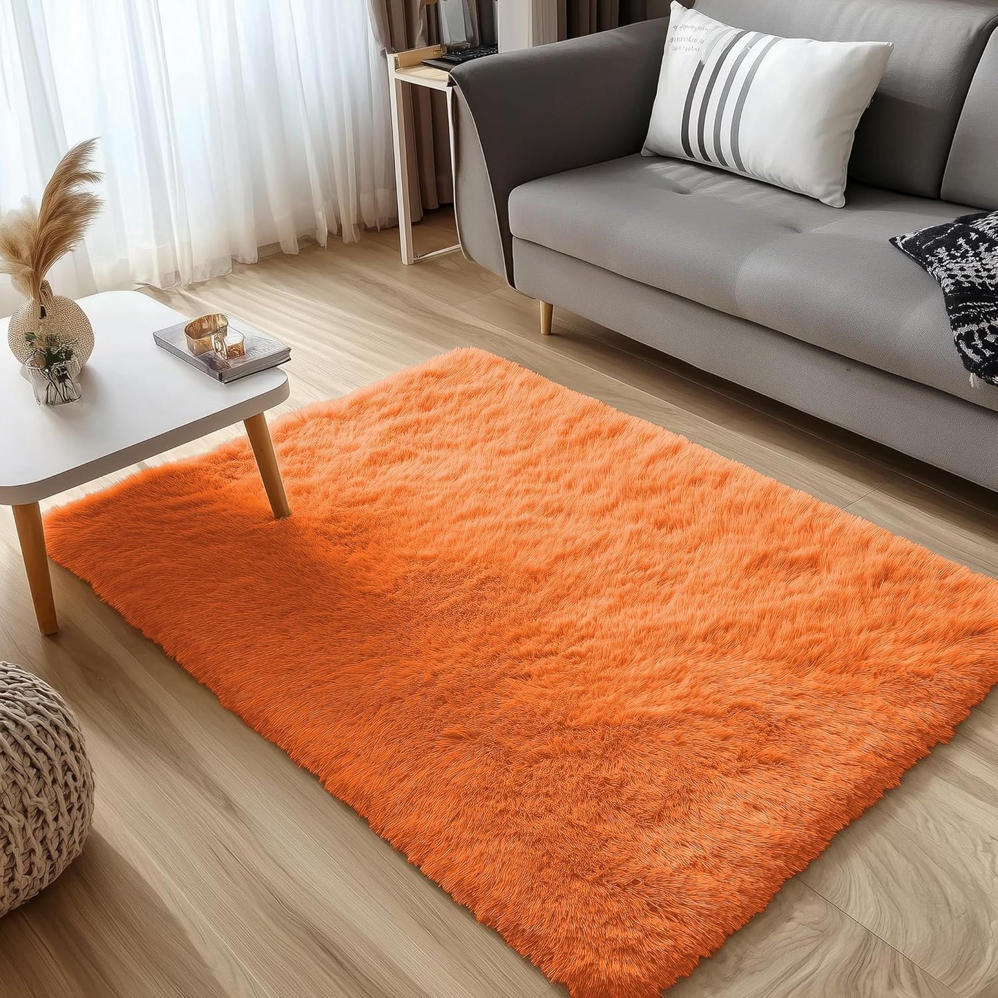 OLANLY Soft Fluffy 3x5 Machine Washable Bedside Rug - Cozy Indoor Carpet for Kids & Nursery | Orange
