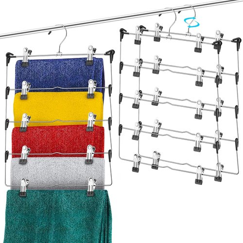 DEILSY™ 5-Tier Skirt Hangers - Space-Saving Metal Clips for Closet Organization | 3-Pack