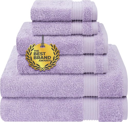 Cotton Paradise 6-Piece Towel Set - 100% Soft Absorbent Turkish Towels in Lilac | 2 Bath, 2 Hand, 2 Washcloths