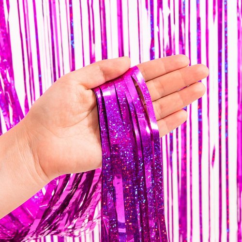 GREATRIL Magenta Tinsel Curtain Backdrop - Foil Fringe Streamers for Bachelorette & Bridal Showers | 2 PCS