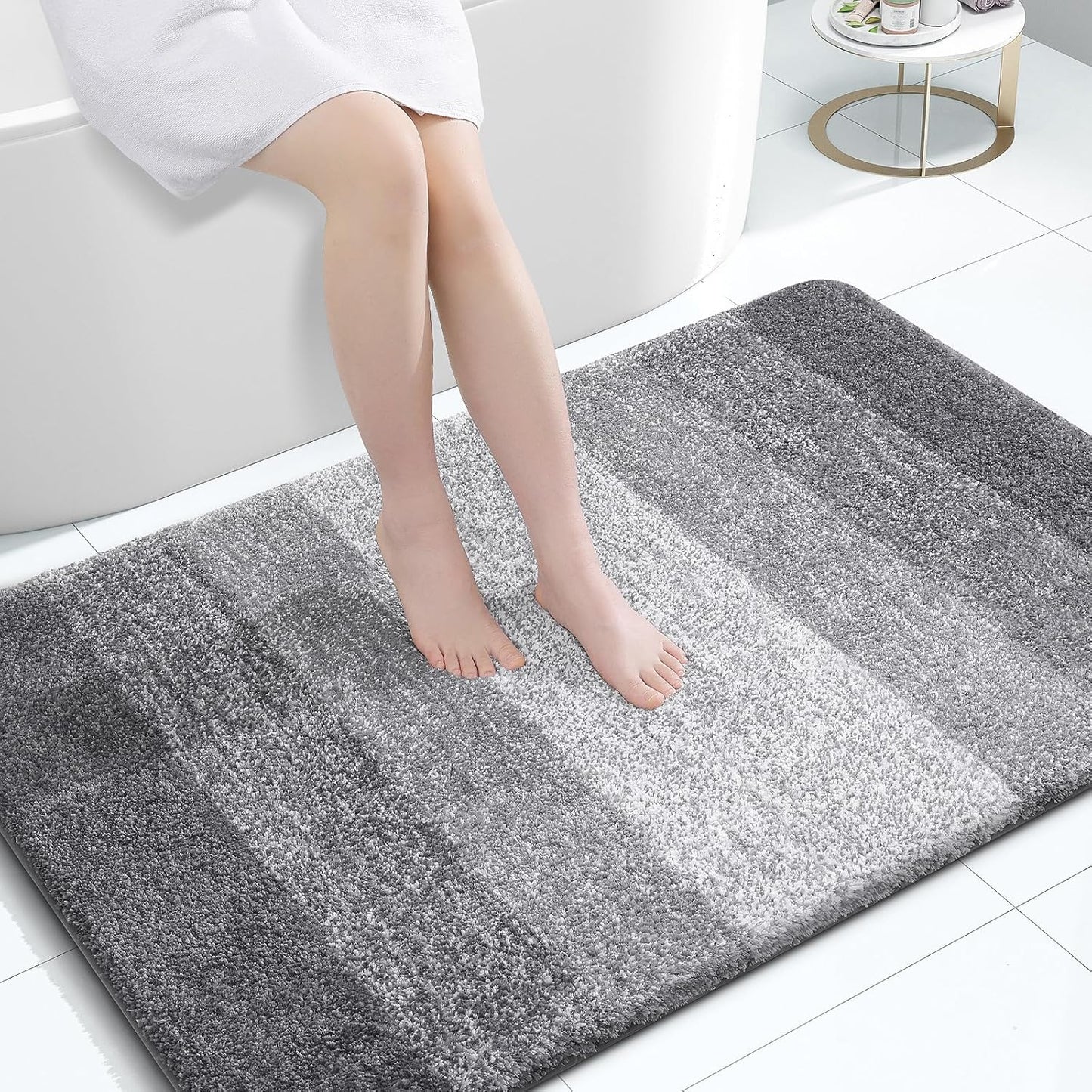 OLANLY Bathroom Rugs - Extra Soft Microfiber Mat with Rubber Backing | Quick Dry & Machine Washable, 47x32, Grey