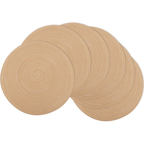 Braided Round Placemats Set of 6,Woven Washable Non-Slip Table Mats for Kitchen Dining, 14.5 Inch, Heat Resistant - Natural Fabric Indoor Outdoor Place Mats(Khaki)