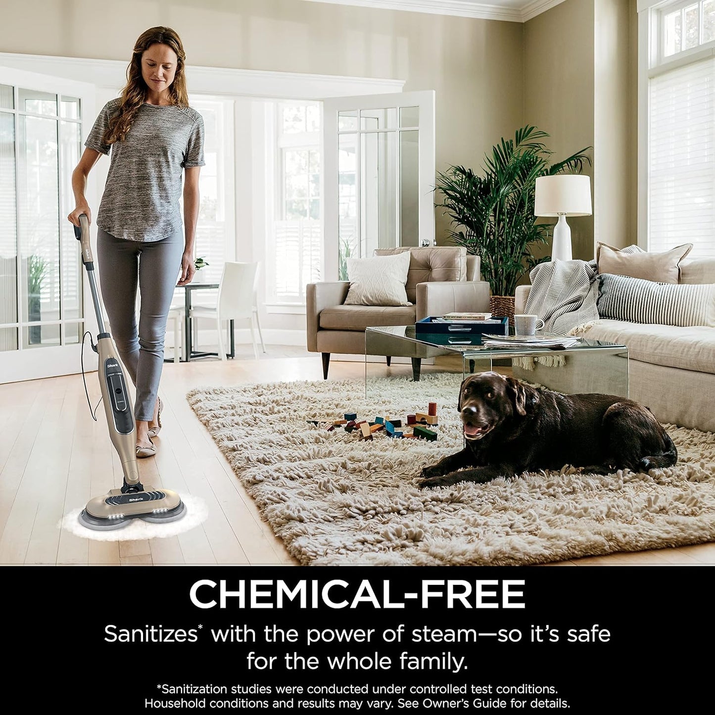 Shark S7001 Mop - Scrub & Sanitize Hard Floors with 4 Washable Pads | 3 Steam Modes & LED Headlights