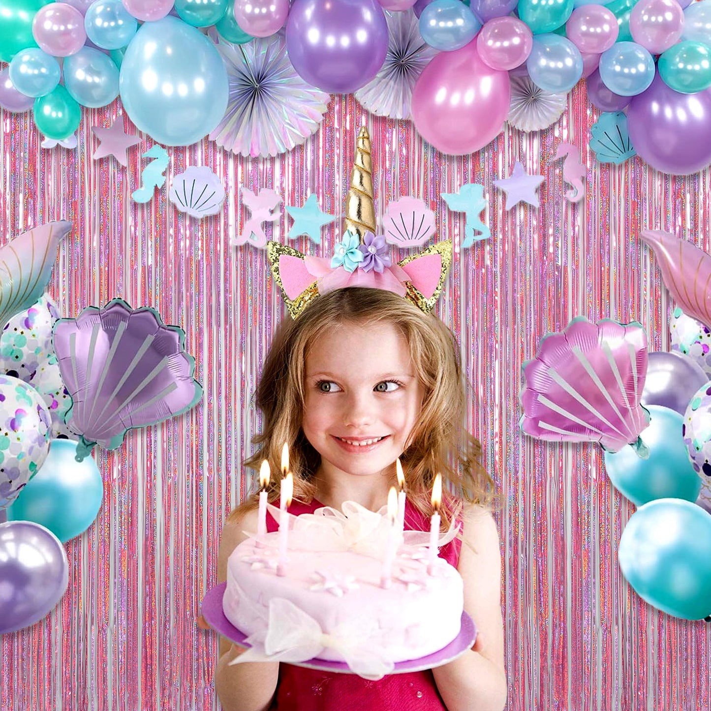 Melsan Pink Tinsel Curtains Backdrop, 3.2 ft x 8.2 ft Sparkle Metallic Foil Curtains for Mothers Princess Birthday Party Photo Background Decoration, 2 Pack