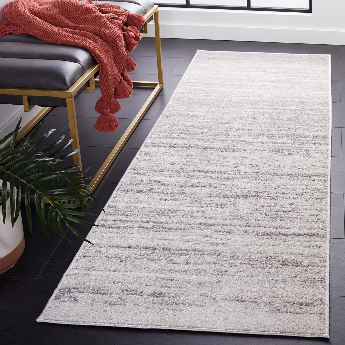 SAFAVIEH Adirondack Collection Runner Rug - 2'6" x 16', Ivory & Silver, Modern Ombre Design, Non-Shedding & Easy Care, Ideal for High Traffic Areas in Living Room, Bedroom (ADR113B)
