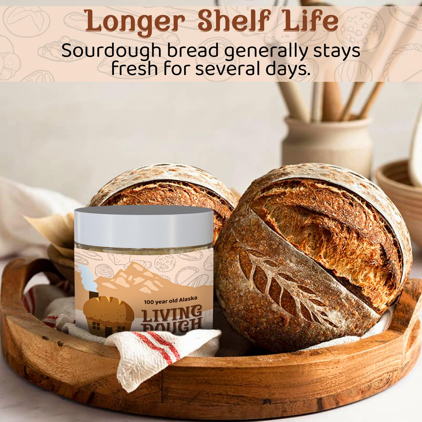 Living Dough - 900 Year Old Sourdough Starter Culture - Active & Live Organic Sourdough Starter for Baking - For Artisan Bread, Pizza Dough, Waffles & More