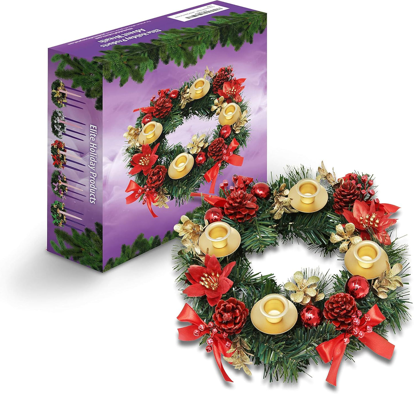 Red Berry Christmas Advent Wreath - Festive Centerpiece Decor with Advent Candles | Holiday Decoration