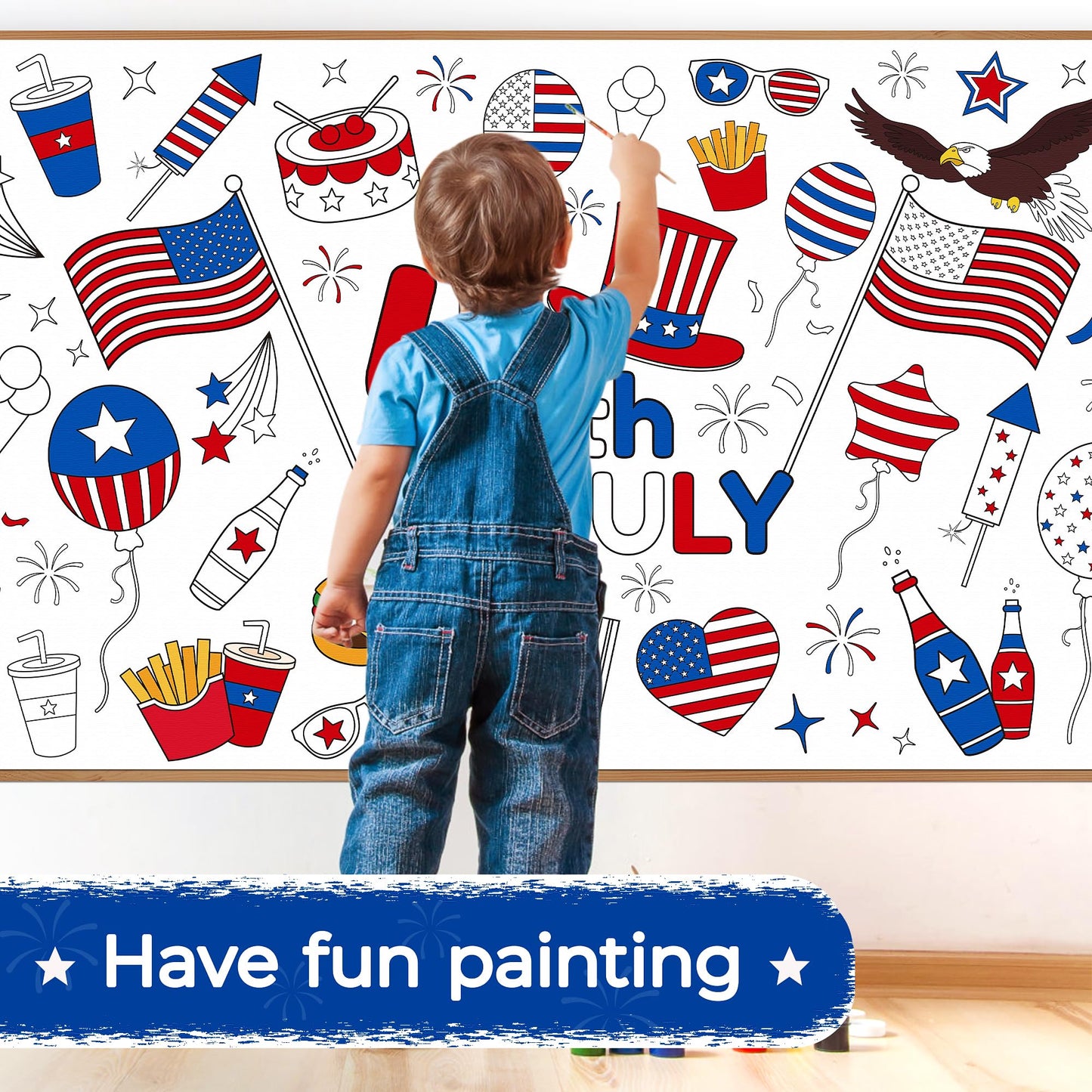 Childom 1 Pack Fourth of July Coloring Tablecloth for Kids,4th of July Crafts for Kids 30"x72" Giant Coloring Poster Table Cloth,Large Paper Poster Crafts Party Activities,4th of July Paper Tablecloth
