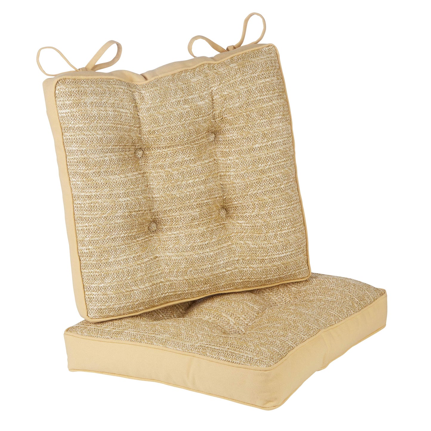 Klear Vu Raffia Patio Chair Water Resistant Cushion Set, Seat and Seatback Cushions 2 Piece Set, Natural