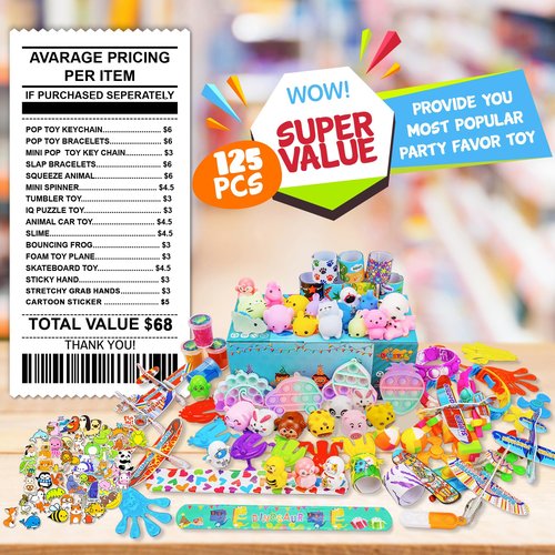 DQstar Party Favors Toy for Kids 4-8-12, Treasure Box Prizes for Classroom, Goodie Bags Stuffers, Prize Box Toys, Birthday Party Gifts, Carnival Prizes, Pinata Fillers, Treasure Chest