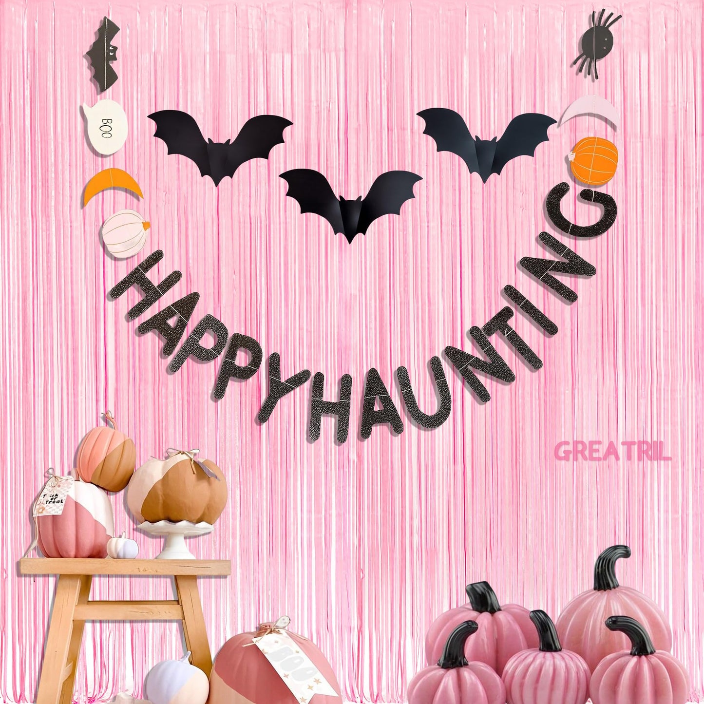 Pastel Pink Party Backdrop Decoration - GREATRIL Baby Pink Foil Fringe Streamers for Baby/Boo Day/Valentines/Cowgirl/Sweet/Cloud/Unicorn/Princess/Bow Themed - 3.2ft X 8.2ft - 2 Packs