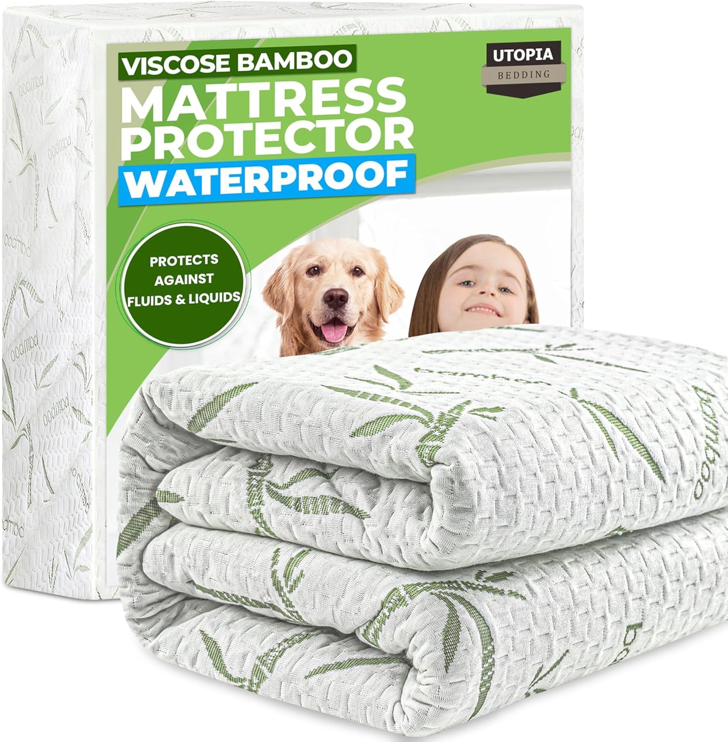Utopia Bedding Waterproof Mattress Protector - Twin Size, Soft Bamboo Viscose Cooling Cover | 15" Deep Pockets