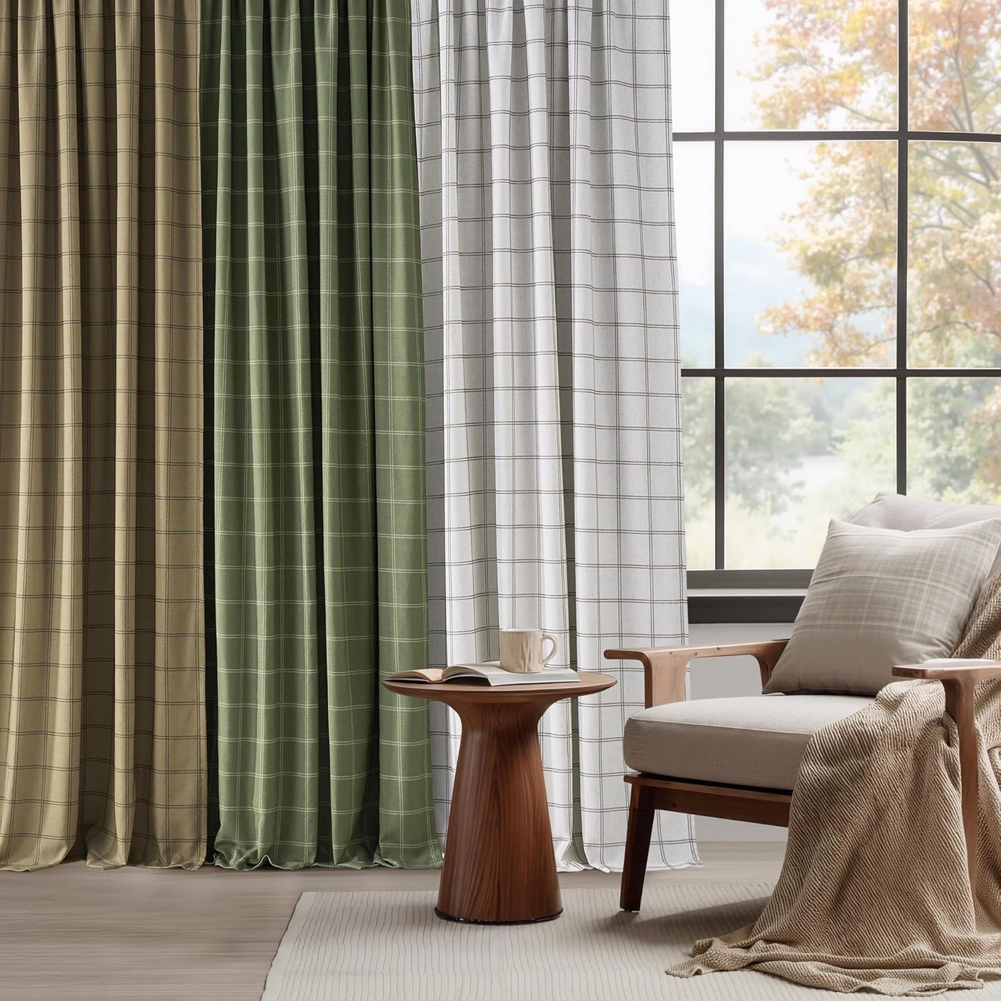 NICETOWN Buffalo Plaid Blackout Curtain Panels - Thermal Insulated Drapes, Moss Green | 52" W x 84" L