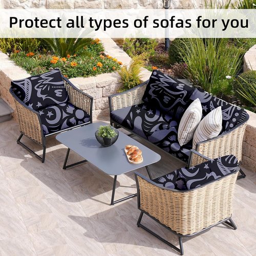 BIETYONE 8Pcs Stretch Patio Cushion Covers - Washable Outdoor Sofa Slipcovers in Grey Pigeon