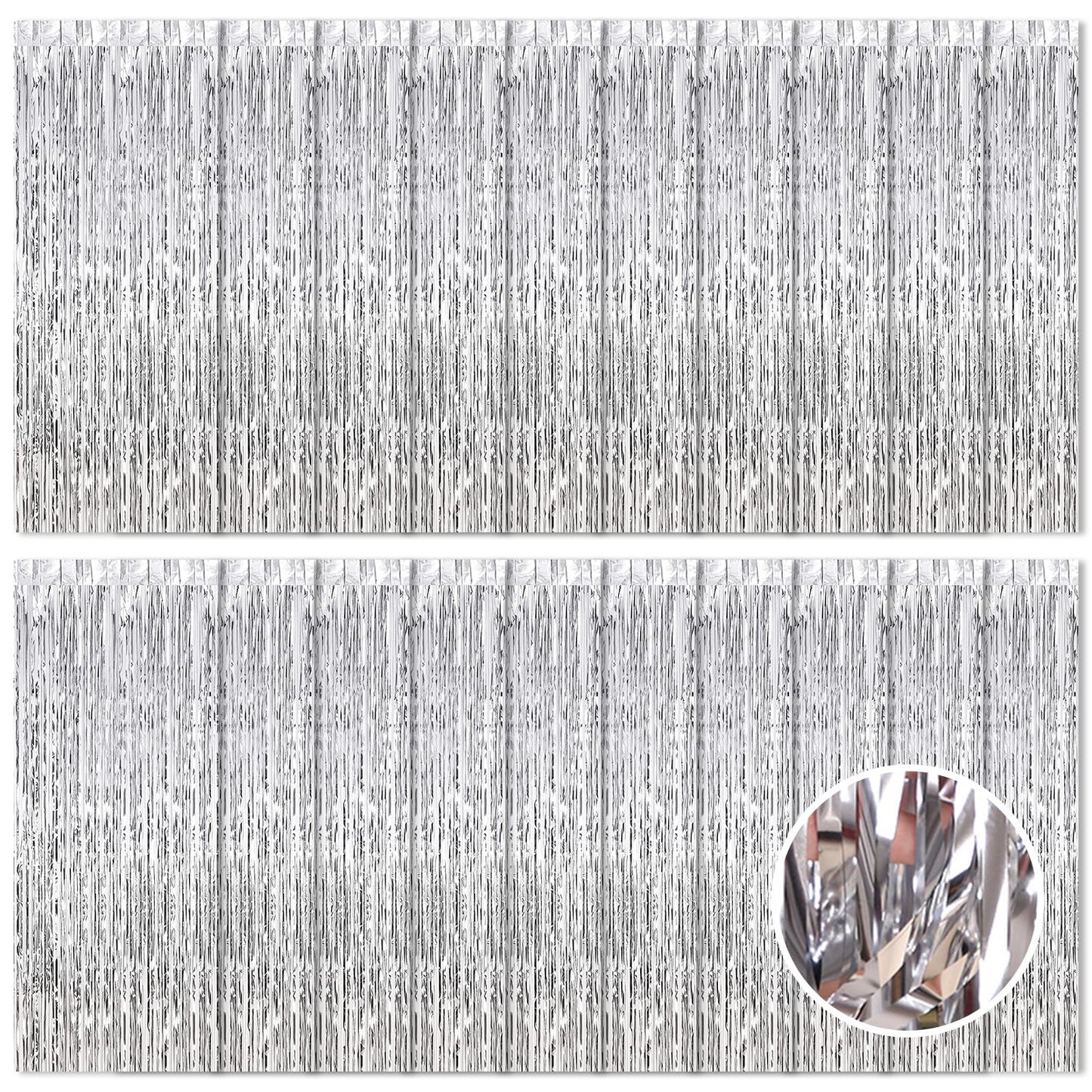 20 Pack Silver Foil Curtain Backdrop 3.2ft x 8.2ft Foil Fringe Backdrop Curtain Metallic Tinsel Foil Fringe Curtains Streamer Backdrop Curtains for Birthday Party Decorations Photo Booth (Silver)