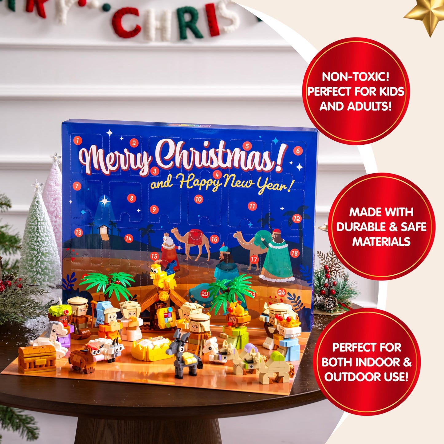 JOYIN 2025 Christmas Advent Calendar Nativity Figurine Set, Christmas Countdown Nativity Scene Set, 24 PCS Xmas Story Christian Religious Advent Calendar
