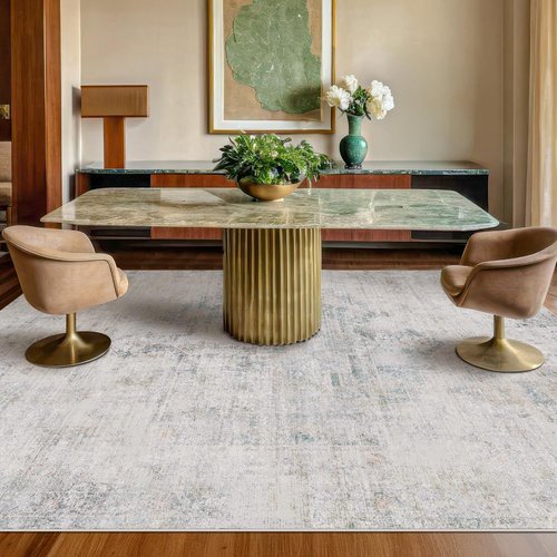 Hazo Haus Modern Farmhouse Area Rug - 10x14 Blue Gray Lightweight Washable Rug for Living Room & Dining Room