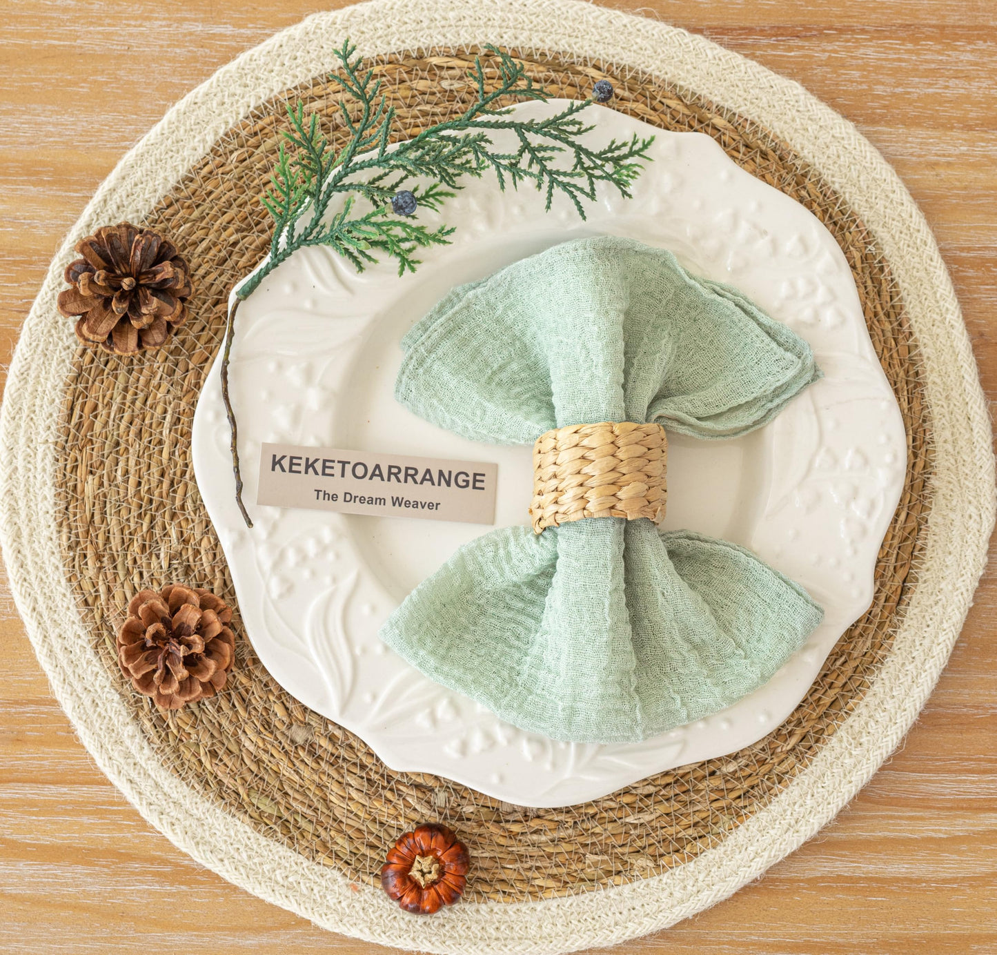 Keketoarrange Cheesecloth Napkins 17x17 Inches Cloth Napkins Handmade Washable Reusable Napkins for Dinner Wedding Baby Bridal Shower Rustic Boho Decorations Bulk Set of 10 Sage Green