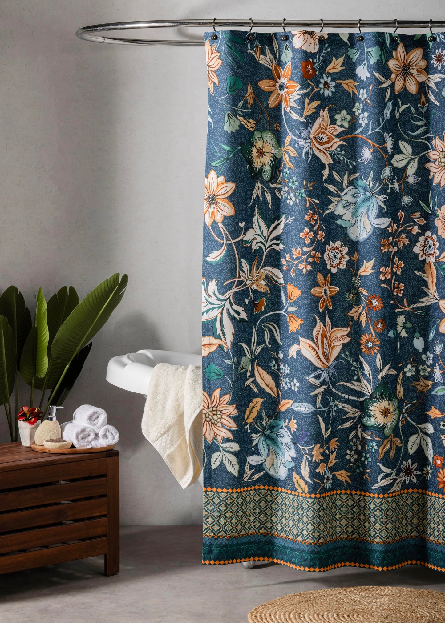 Maison d' Hermine Shower Curtain 100% Cotton One Panel 70"x72" Washable Fabric Shower Curtains for Bathroom, Easy Hanging with 12 Button Holes -Home Spa Gifts for Mothers Day (Luxury Loft - Dark Teal)