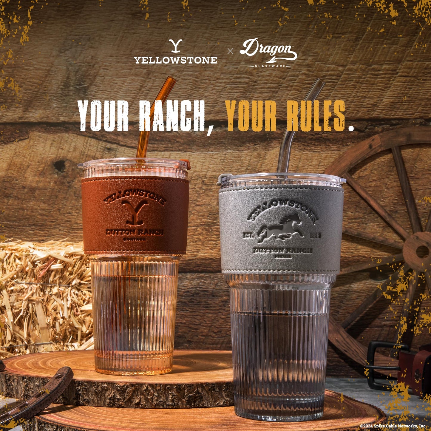 Dragon Glassware x Yellowstone Drinking Glasses, 16 oz Set of 2