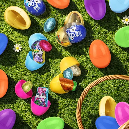 Easter Candy with Fillable Plastic Eggs Bundle - Pack Of 24 Plastic Eggs With Assorted Chocolate Candy for Filling - Holiday Party Treats & Easter Basket Stuffers
