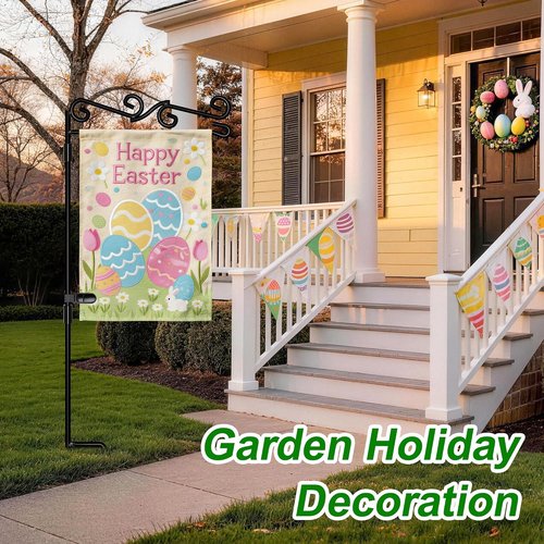 HOOSUN Garden Flag Stand - Premium Black Metal Pole Holder | Weather-Proof, 37.8"H x 15.5"W for Outdoor Use
